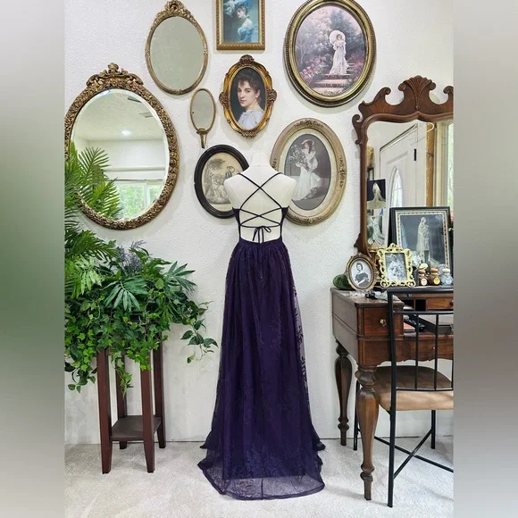 Windsor Deep Purple Lace Prom Gown - Picture 4 of 8